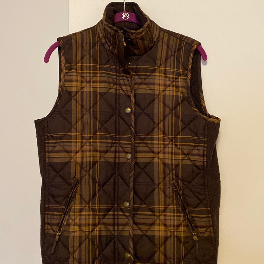 Lauren by Ralph Lauren Brown plaid patterned utility vest